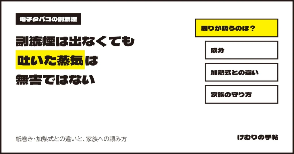 電子タバコの副流煙は出なくても吐いた蒸気は無害ではない